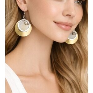 Cloie Jewelry Crafts Women's‎ Round Two-tone Hammered Disc Drop Dangle Earrings